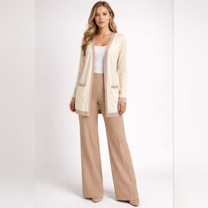 #1859Vita Milano Cream Cardigan Sweater  Rose Gold Metallic Shimmer Accents Sz.S